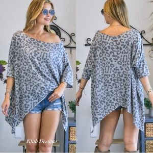 Kfab Designs Gray Leopard Print Women's Top
